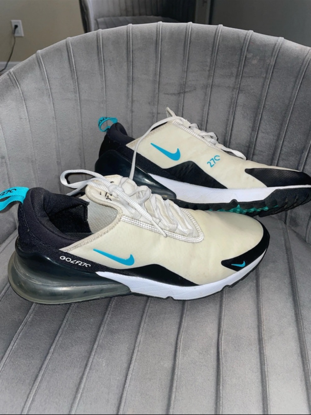 Nike golf 270 White & Black Athletic Shoes with Teal Accents